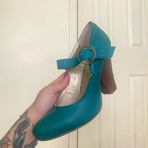 Seychelles Heels: Leather Teal - Early 2000s